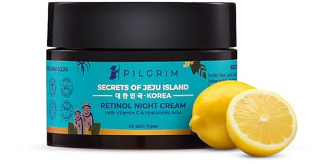 PILGRIM Crème de nuit anti-âge au rétinol coréen avec acide hyaluronique et vitamine C. Découvrez une peau jeune, sans rides et radieuse. Crème anti-âge pour peaux grasses et sèches. Pour homme et