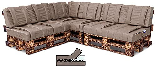Spatium Palettenkissen Set abnehmbar Bezug wasserdicht Kaltschaum Palettenauflage Palettenpolster Palettenmöbel (Braun 7er Set)