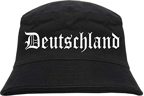 HB_Druck Deutschland Fischerhut - Altdeutsch - Bedruckt - Bucket Hat Anglerhut Hut S/M Schwarz