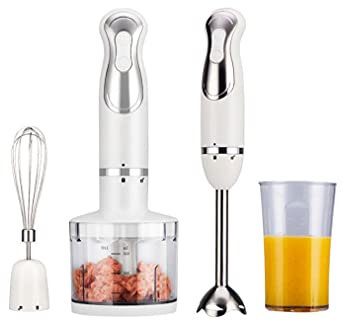SMSOM Immersion Blender, Stick Blender with Stainless Steel Blades, Immersion Hand Blender for kitchen for Smoothies/Baby Food with 500ml Chopper, Milk Frother, Egg Whisk, 600ml Beaker