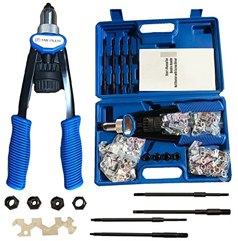 Profi Nietmutternzange Set Blindnietzange Set Nietmuttern Gewinde Nuss mit 150 Nietmuttern in M5 M6 M8 M10 M12 je 30 Stück Nietzange-Set, Rutschfester Griff Nietmaschine für Auto- & Metall-