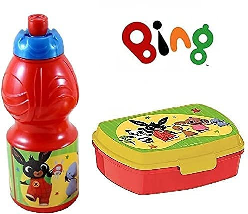 ILS I LOVE SHOPPING Set Pranzo Scuola 2 Pezzi Portamerenda e Borraccia in Plastica Bambini Bambino Merenda Launch Box - BPA Free (Bing)