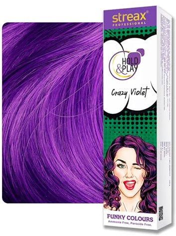Streax Professional Hold & Play Funky Colours Hair Color, 100g - Crazy Violet 100g