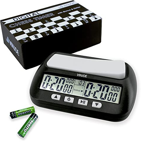 VINJOE Scacchi Digitale Scacchi Timer Portatile Professionale per Giochi da Tavolo Timer con Basic, Bonus e Tempo di Ritardo Caratteristiche