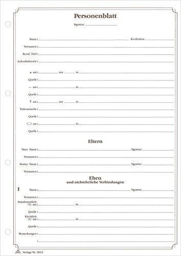 RNK 2833 - Personenblatt, 2 Seiten, DIN A4, mit 4-fach Ringbuchlochung, 10 Stück