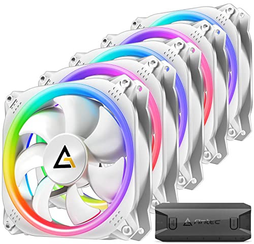 Antec RGB Case Fans, 120mm RGB Fan, 5V-3PIN Addressable RGB Fans 120mm, Motherboard SYNC with 5V-3PIN, 120mm Fan 5 Packs with Controller, Prizm White Series RGB Fans