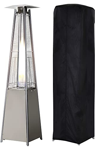 Outsunny Estufa de Gas para Exterior Pirámide 10500 W Calefactor para Patio de Propano Acero Inoxidable con Funda Protectora Regulador Manguera Sistema Anti-Vuelco y Ruedas 10 m² Plata