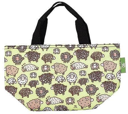ECO CHIC leichte faltbare Lunchtasche | Wasserabweisende, isolierte Kühltasche für Arbeit/Picknicks/Wandern/Camping-Grillabende (Süße Schafe Grün)