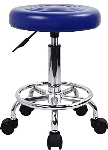 KKTONER Taburete Roll Taburete de Trabajo con reposapiés, Regulable en Altura 49-64 cm de Cuero PU Azul