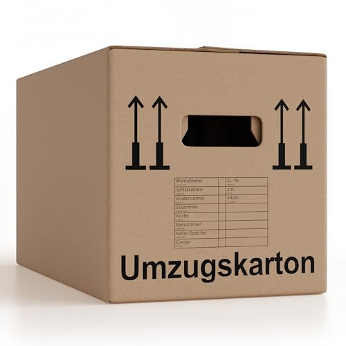 50 Stück Umzugskartons 600 x 328 x 340 mm extra stabil 2-wellig, verstärkte Griffe, belastbar bis 40 kg, Menge wählbar von 5 bis 240 Stück
