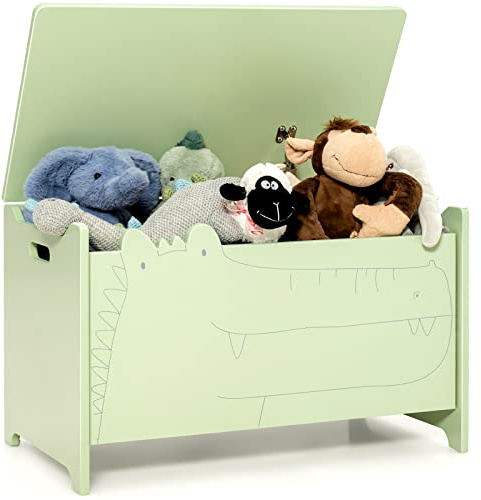 GOPLUS Coffre à Jouets avec Couvercle, Organiseur de Jouets en Forme de Crocodile avec Poignées Pratiques, Coffre de Rangement pour Livres et Jouets, Idéal pour Chambre d’Enfants, Crèche (Vert)