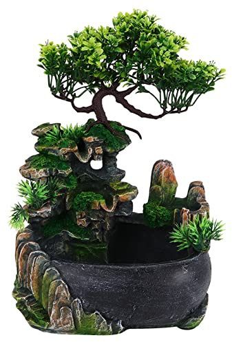 Lyrlody Fuente de mesa de jardín de roca cascada Zen para meditación interior con bomba automática, decoración de escritorio para casa, oficina, dormitorio (UE 220 V)