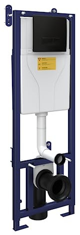 Matte Black Wall Hung Toilet Frame and Concealed Cistern With Dual Flush Button, Steel Frame and Plate Set