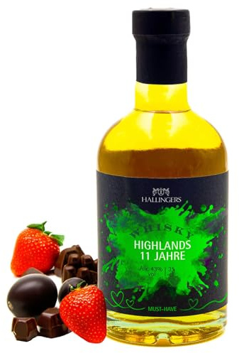 Hallingers Genuss Manufaktur Gourmet-Whisky Geschenk - von Hand abgefüllt in wertiger Geschenkflasche Highlands 11 Jahre 46% vol., Geschenkidee für Frauen Männer