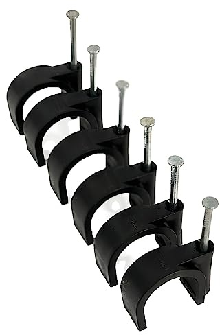 TR Cable® Lot de 50 serre-câbles ronds noirs avec clous solides – Durable et polyvalent – Idéal pour la gestion des câbles intérieur/extérieur, 25 mm