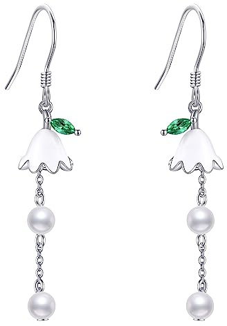 VENACOLY Lily of the Valley Ohrringe 925 Sterling Silber Perlenlilien Blumen Ohrringe Lily of the Valley Schmuckgeschenke für Frauen