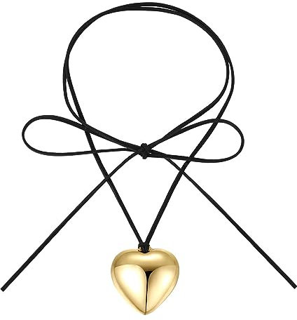Cubahop Layered Love Choker Collare Cera intrecciato Cord Cuore Pendente Collana Catena Gioielli per le Donne e le Ragazze (Oro)