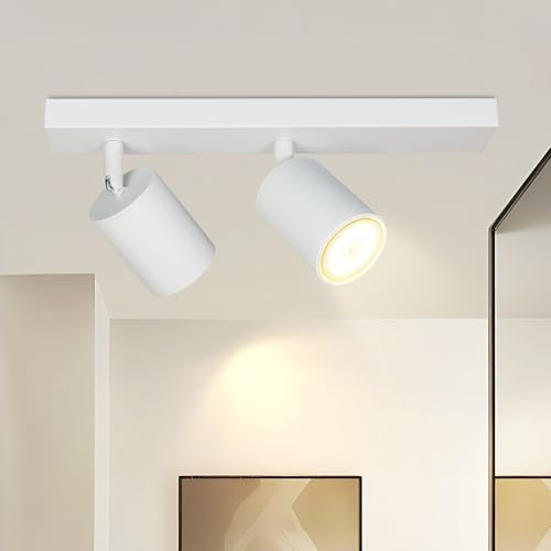 Glitzerlife Deckenstrahler 2 Flammig Flurlampe Weiss - Deckenspot GU10 Deckenlampe Modern Deckenleuchte Spot Schwenkbar 350° MAX.25W Wandstrahler für Küche Schlafzimmer Balkon(ohne Leuchtmittel)