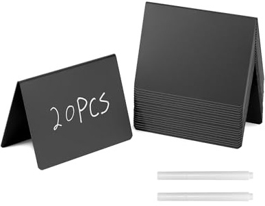 QWORK® 20 Stück Klein Kreidetafel mit 2 Stift, Kleine Tafeln zum Beschriften, für Buffet Schilder, Preisschilder, Hochzeit Tischaufsteller (100 x 75 mm)