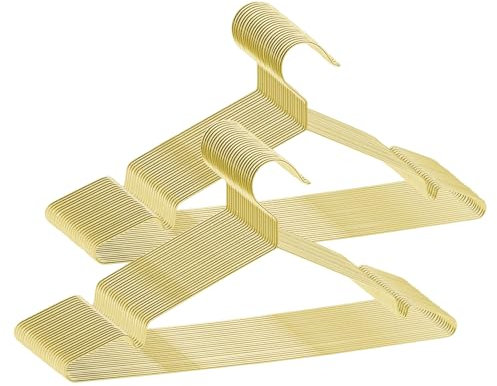 ABHENG 50 Stück Kleiderbügel aus Metall, platzsparend Edelstahl Kleiderstange, rostbeständig, für Shirts, Hemden, Kleider, Tops, 42B x 21H cm,Gold,AIY0350J