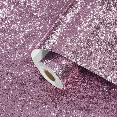 Yullpaper Selbstklebende Tapet Glitzer Klebefolie Möbel Glitzer Tapete Schlafzimmer Dekorfolie Möbelfolie Selbstklebend Dick Folie für Küchenschränke Wand Tapeten (Rosa Lila, 40CM x 800CM)