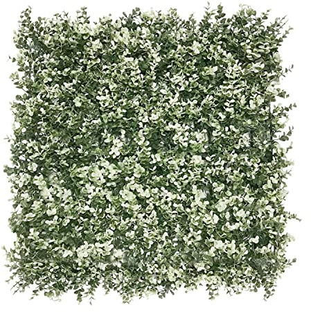Windscreen4less 12 PCS 20x20 Artificial Boxwood Panels Faux Plant Grass Green Wall Panel Decoration for Outdoor Indoor Garden Backyard (Buxus White)