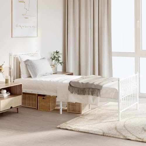 Baziroo Bettgestell Stahl Weiß 80x200 cm Bettrahmen Bed Shelf Bett Regal Bed Support Familienbetten Guestbed Single Bed Schlafzimmermöbel Metallbett Bedframe Matratze Nicht Enthalten