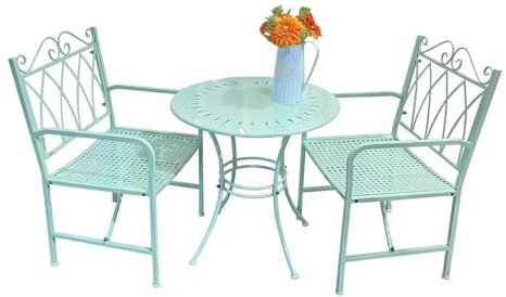NRNQMTFZ 3-teiliges Bistro-Set bestehend aus 1 Tisch und 2 Stühlen,Garten-Sitzgruppe Aus Eisen,Pflegeleichtes Gartenmöbel-Set,für Hof, Garten, Draussen
