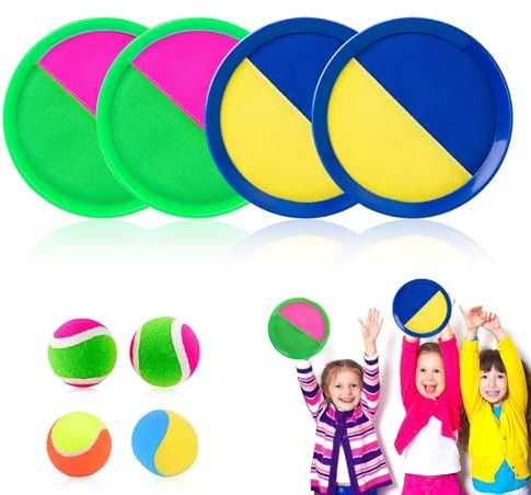 Klettballspiel für Kinder Klettball Strandspielzeug Wasserdicht Klettspiel Wurf Fangballspiel mit 4 Fangscheiben 4 Bälle Spielzeug,für Kinder ab 3 4 5 6 7 Jahre Junge Mädche Spiele Draußen Garten