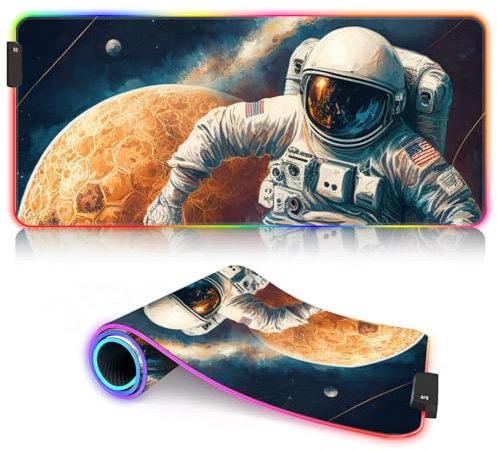 HEYCE Tapis de Souris de Jeu/Tapis Astronaute Jouant au Football ROG XXL Grand Tapis de Souris LED Tapis de Souris Grande Taille (90x40x0,3) cm Tapis de Souris pour Souris Laser/Optique
