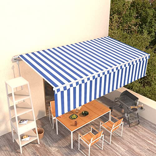 Tenda Sole, Tenda Da Giardino Tenda Da Sole Tettoie Tende Da Sole Per Esterni Adatto Giardino Porta Esterna Retrattile Automatica con Parasole 6x3m Blu Bianco