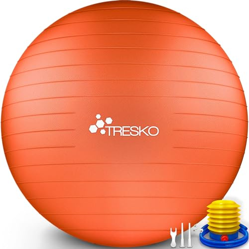 TRESKO® Gymnastikball BPA-Frei inkl. Luftpumpe | Ergonomischer Sitzball | Pilates Ball für Fitness, Yoga, Gymnastik, Schwangerschaft, Rückenschmerzen | Yogaball Pezziball Sitzball Anti-Burst 300 kg