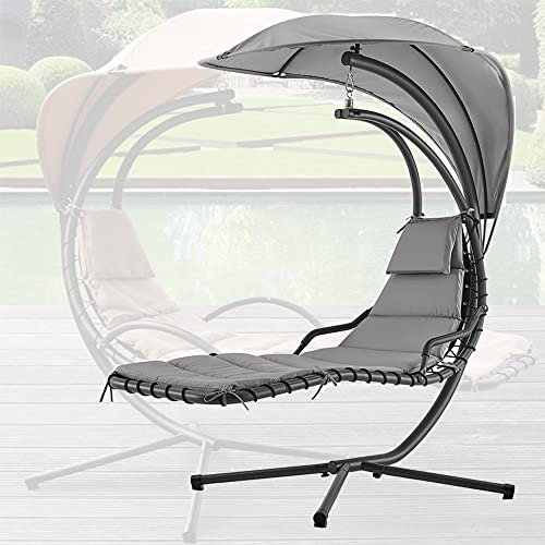 RajoNN Schaukelstühle für draußen, Outdoor-Hängematte mit Ständer und Baldachin, Terrassen-Schaukel-Hängemattenbett mit Kissen, Kissen, robuster Stahlrahmen, Hänge-Chaiselongue für Garten, Rasen,