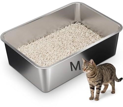 Suhaco Stainless Steel Cat Litter Tray High Sided Litter Box Kitten Litter Trays for Rabbits & Small Cats Litter Boxes (M/45 * 35 * 15cm)