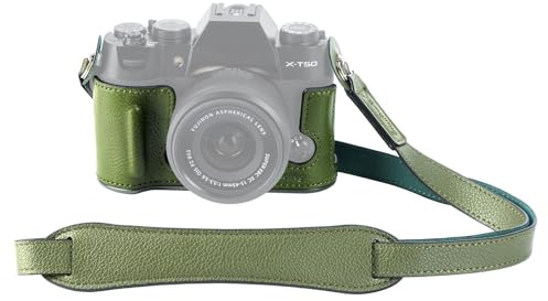 SMALLRIG X-T50 Half Leather Case Kit with Shoulder Strap, Halbledertasche-Set, Lederkamera-Halbledertasche im Retro-Stil mit Rahmen aus Aluminiumlegierung für FUJIFILM X-T50, Grün - 4711