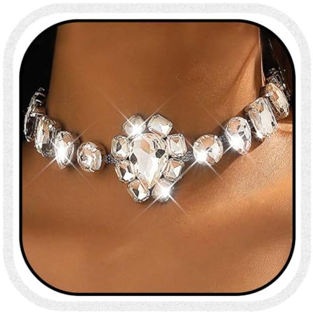 Fashband Halsband med rund hals kristall silver strass halsband dam, 9.8 pollici, Mått:, Strass