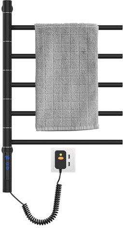 180-Grad-Drehbarer Elektrischer Handtuchheizkörper, Badheizkörper Mit Handtuchhalter, Handtuchtrockner, Handtuchwärmer, 220 Volt, 85 Watt (Schwarz)