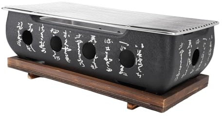 Barbecue per barbecue in stile giapponese, portatile, forno a carbonella in lega di alluminio con griglia a rete e base, utensili da tavolo giapponesi (XL)