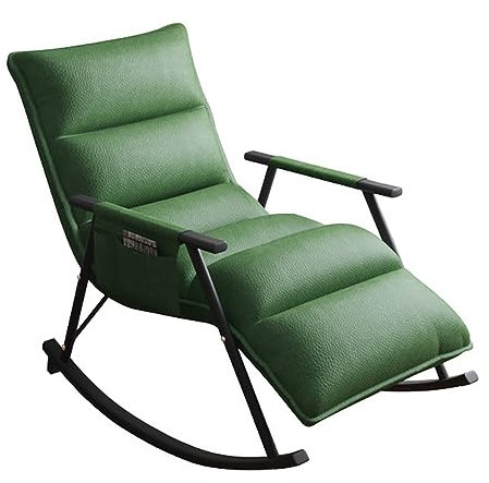 Gelber Ledersessel mit verstellbarer Rückenlehne und Fußstütze, moderner klappbarer Loungesessel mit Aufbewahrungstasche und stilvollem Goldrahmen für Wohnzimmer