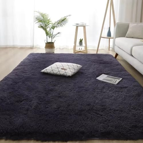 YUANWAN Hochflorteppich Langflor Teppich 100 x 70 cm Flauschig Weicher, Maschinenwaschbarer Weicher Teppich Heimdekoration Fellteppich Shaggy für Wohnzimmer, Schlafzimmer, Lila Grau