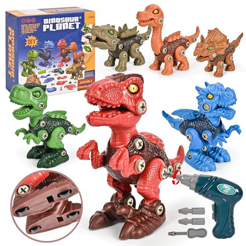 cossy Dinosaure Jouet, Jouet Enfant Démontage avec roulettes, DIY Construction Jouets avec Perceuse Électrique, Dinosaure Cadeau pour Garçons, Filles, 6 Pièces