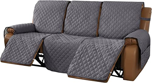 WJHDWYD Relaxing Reclining Chair Cover Quilted Reclining Sofa Cover, Anti-Slip Anti-Fouling Armchair Sofa Protector Cover for Sofa Protection with Elastic Band(Grigio,3 Posti)