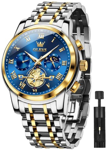 OLEVS Men Watch Chronograph Stainless Steel Quartz Business Dress Luminous Waterproof Multi-Function Men Wrist Watch