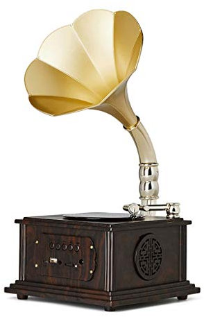 WDWDW Grammophon-Retro-Bluetooth-Lautsprecher mit Subwoofer, Vintage-Phonographenform, Kupfergehäuse aus Aluminiumlegierung