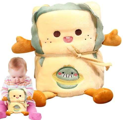 Generisch Manta de dibujos animados, manta y almohada para niños, manta de felpa para tostadas, manta 2 en 1, manta de viaje compacta y suave con cojín de tela de dibujos animados para cama y viajes