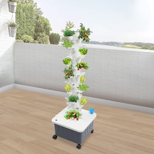 DRFGHK Hydroponics Growing System, 50 Plants Indoor Vertical Tower Garden System Kit with Wheels, Rolling Vertical Hydroponic Tower Indoor Smart Garden and Outdoor Garden Kit for Home Gardening Lover