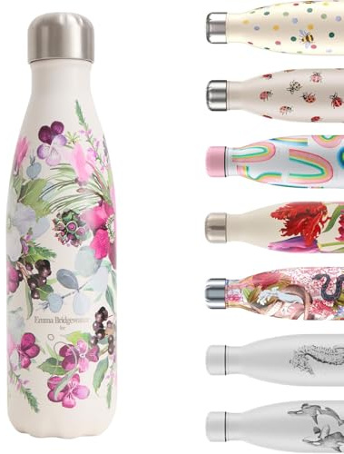 Chilly's Original Water Bottle - Vacuum Insulated Stainless Steel Water Bottle, Reusable Thermal Flask For Hot & Cold Drinks - Leak Proof, No Sweat - Winter Flowers, 500ml