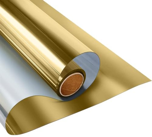 Fensterfolie,Spiegelfolie Fenster Sichtschutz Fensterfolie, Einweg-Spiegelfolie, Sichtschutzfolie, statische Folie, dekorative Wärmeregulierung, Anti-Fenstertönung Uso apto para Zuhause und Büro(Gold-