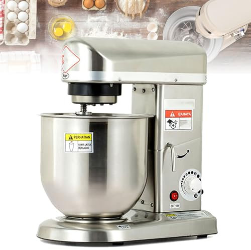 Batteur sur Socle électrique, 350 W/500 W, tête inclinable, 5 L/7 L/10 L, avec Crochet pétrisseur, Fouet, Batteur 3 en 1 et Bol mélangeur en Acier Inoxydable pour pâtisserie et salades, 7 L
