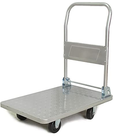 Carretilla de Plataforma de Acero para Trabajo Pesado, pequeña, Plana, de 4 Ruedas con asa Plegable, Alta Capacidad de Carga para mudanzas diarias del hogar. Carretilla de Plataforma de trab